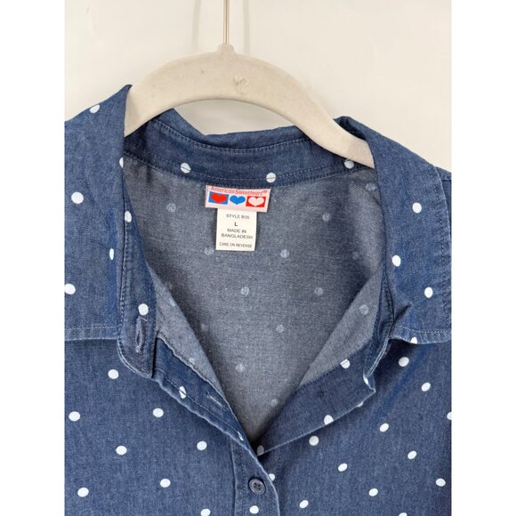 Vintage American Sweatheart Womens Button Up Shirt Polka Dot Size Large Blue - Picture 2 of 6